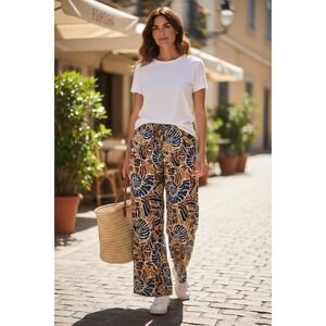 CeCe Wide Leg Lounge Pants Shell Print Drawstring Waist Casual Comfy‎ Large NWT